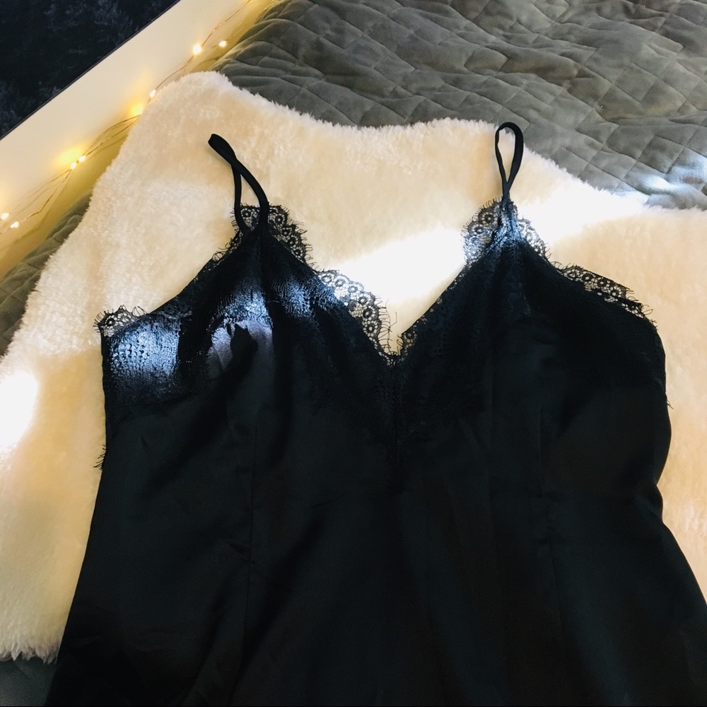 Black satin slip dress